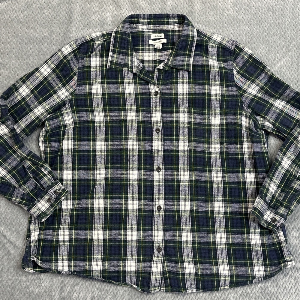 LL Bean Flannel Shirt Women's s 2X Plaid Button Up Long Sleeve Outdoors Western